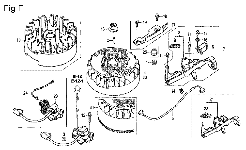 Fig-6 Diagram and Parts List for GCV190A Type N5AF Honda Engine