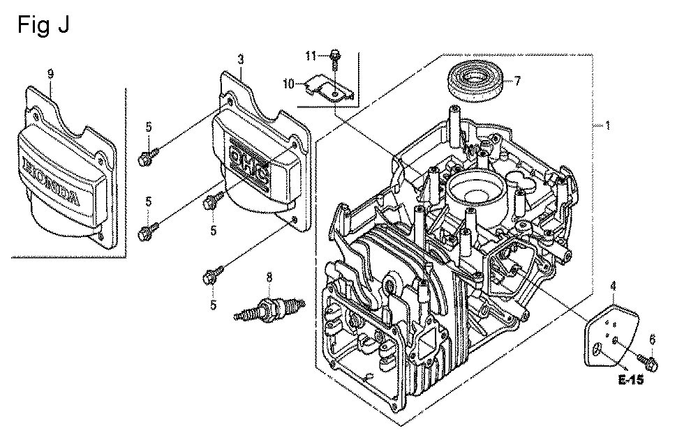 Fig-10 Diagram and Parts List for GCV190A Type S3A Honda Engine