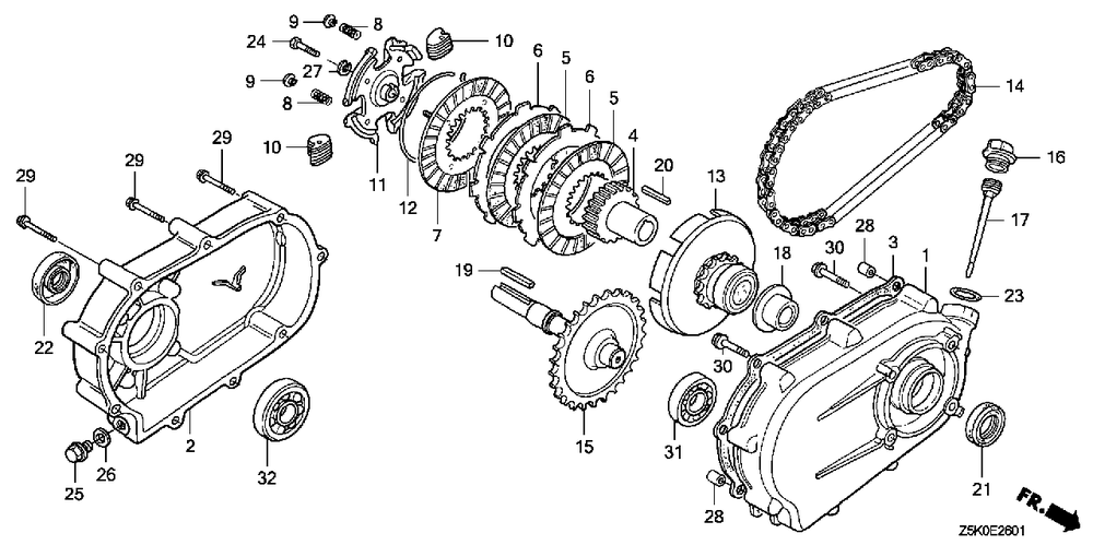 Reduction (1/2) (Clutch) Diagram and Parts List for GX270UT2 (Type  RHQ5/A)(GCBGT-2000001 - 2258490) Honda Engine