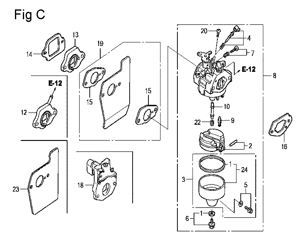 Fig-3 Diagram and Parts List for GCV160LA Type A1A Honda Engine