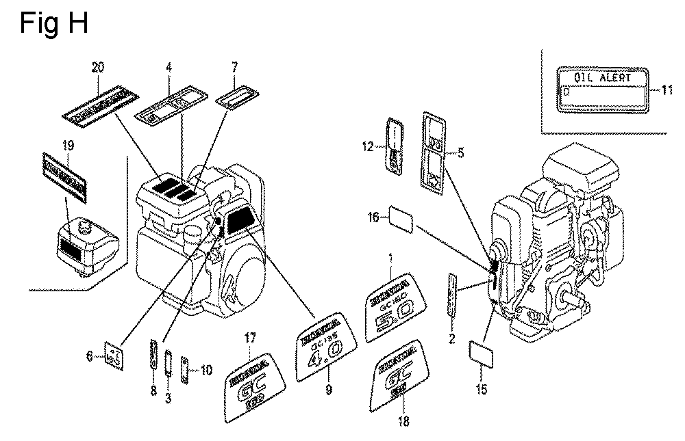 Fig-8 Diagram and Parts List for GC160 Type QHU1 Honda Engine