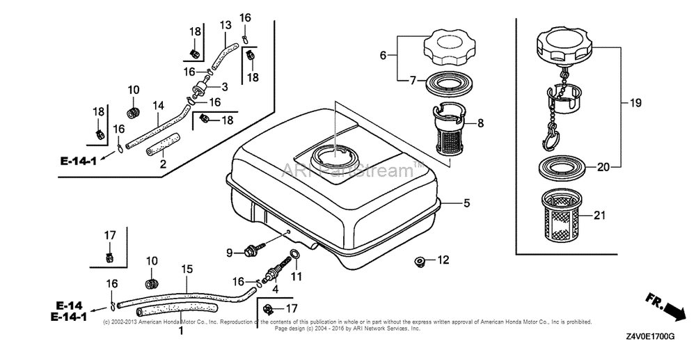 Fuel Tank (1) Diagram and Parts List for GX200UT (typeSMCR)(GCAHT-1000001) Honda Engine