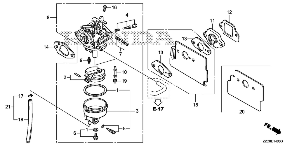 Carburetor Diagram and Parts List for GS190LAX (Type QHAF)(GCACA-2074905-9999999) Honda Engine