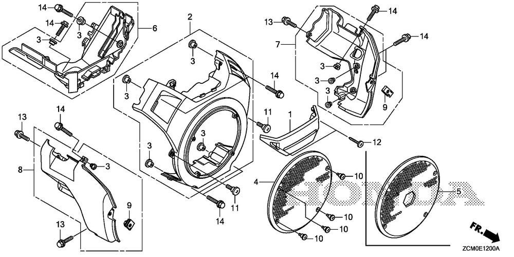 Fan Cover Diagram and Parts List for GX690RH (Type TXFC)(GCAPH-2000001-9999999) Honda Engine
