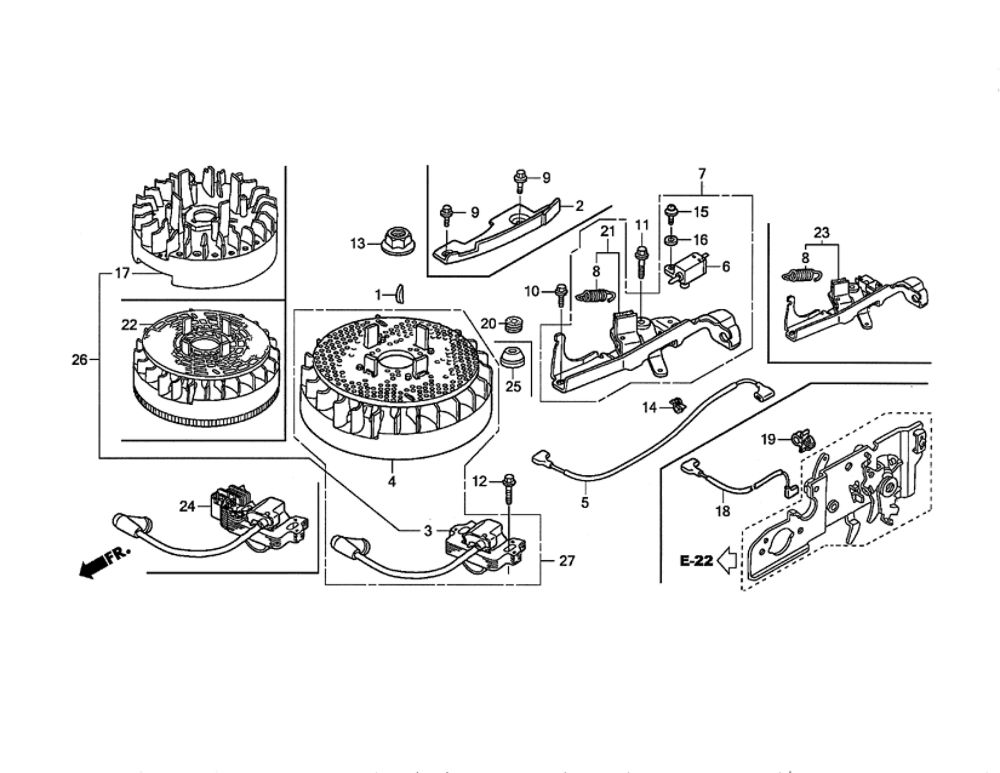 Flywheel Diagram and Parts List for GCV160-LAOS3B  Honda Engine