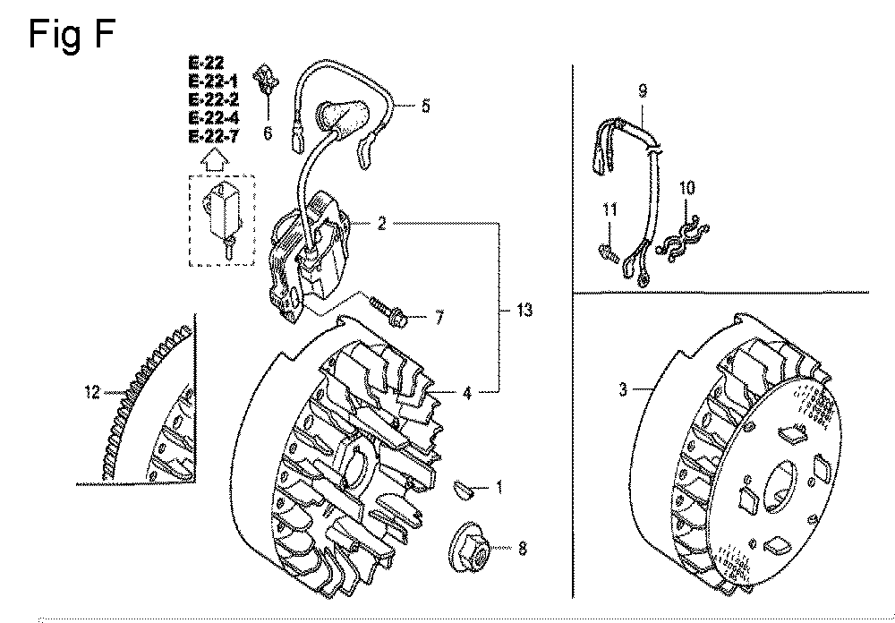 Fig-6 Diagram and Parts List for GC135 Type VXE Honda Engine