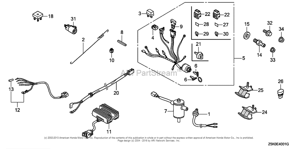 Other Parts (Combination Switch) Diagram and Parts List for GX270UT2 (typeQZHW)(GCBGT-1000001) Honda Engine