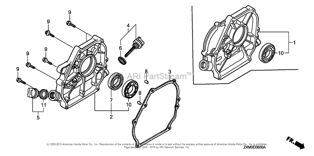 Crankcase Cover Diagram and Parts List for GX160RT1 (typeRHG4)(GCAFT-1000001) Honda Engine
