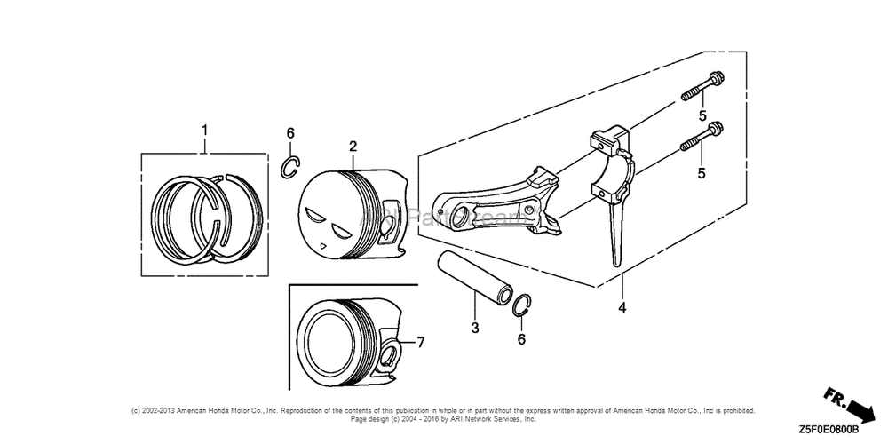 Piston Diagram and Parts List for GX240U2 (typeQA2)(GCBPK-1000001) Honda Engine