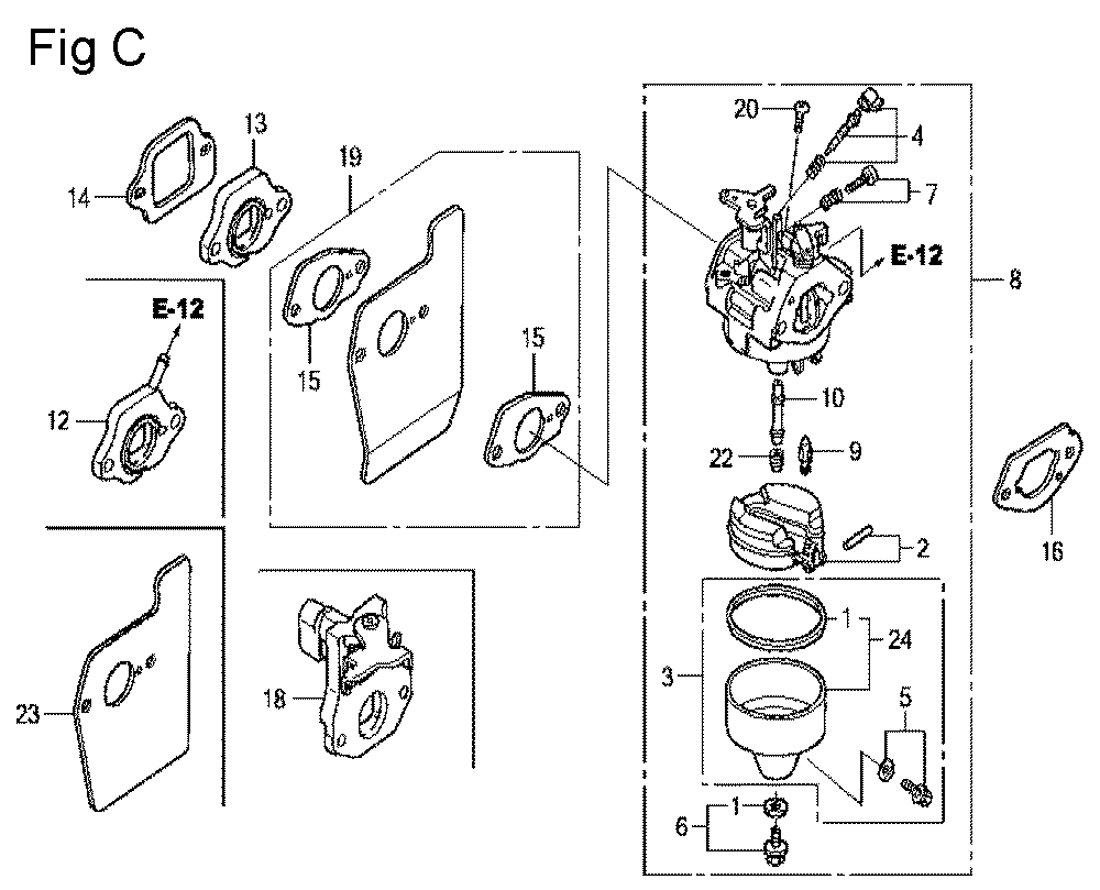 Fig-3 Diagram and Parts List for GCV160LA Type A1AF Honda Engine