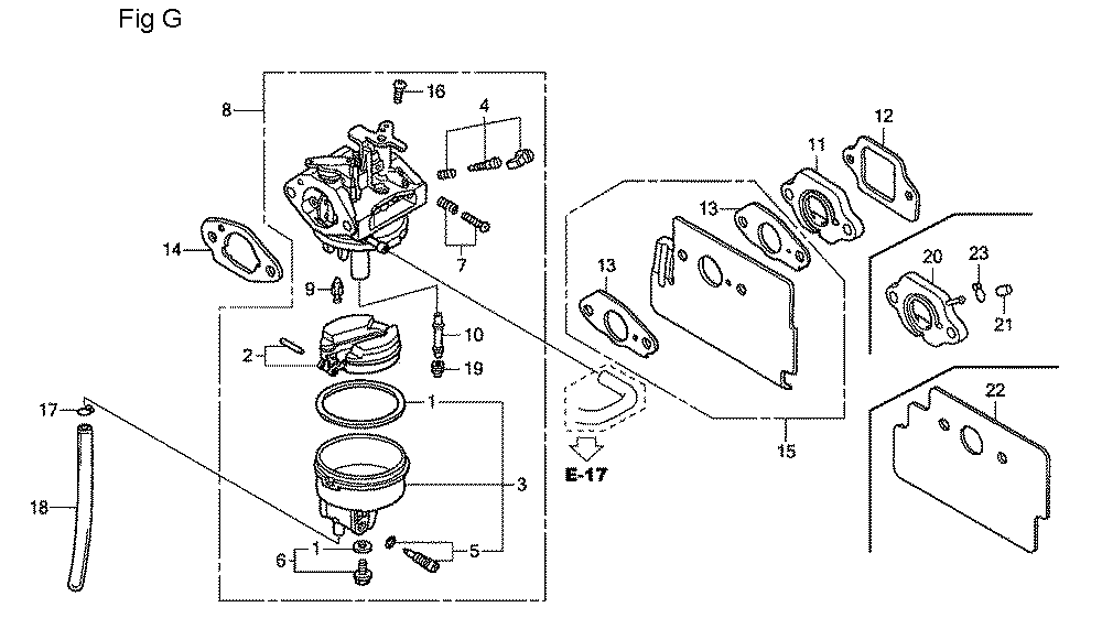 Fig-7 Diagram and Parts List for GC190A Type QHA2 Honda Engine