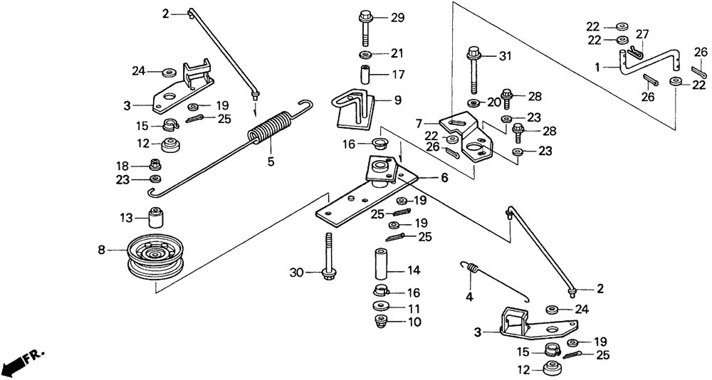 Tensioner Arm Diagram and Parts List for CD2038 (Type  SA)(RZCV-6000001 - 9999999) Honda Lawn Tractor Accessories