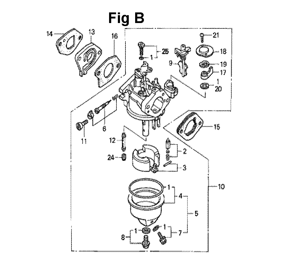 Fig-10 Diagram and Parts List for GXV140 Type A1K Honda Engine