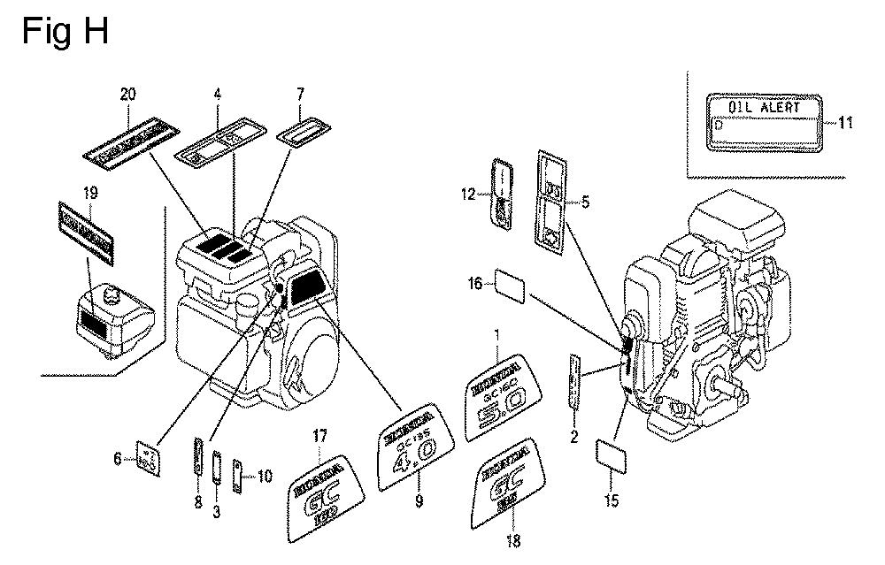 Fig-8 Diagram and Parts List for GC160 Type QHET Honda Engine