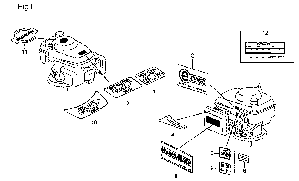 Fig-12 Diagram and Parts List for GSV190A Type A1A Honda Engine