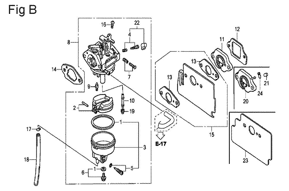 Fig-2 Diagram and Parts List for GC160 Type QHU1 Honda Engine