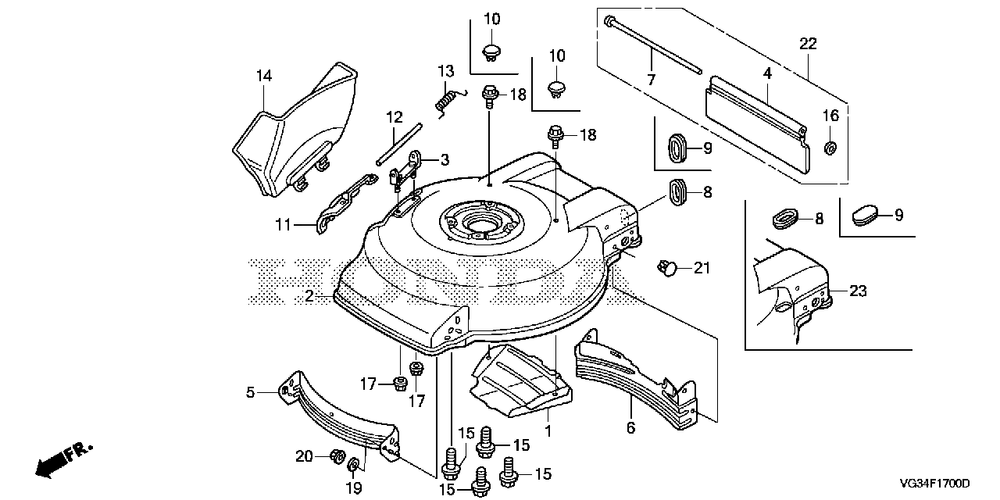 Cutter Housing Diagram and Parts List for HRS216K6 (Type  PKAA)(MZBZ-1000001 - 9999999) Honda Lawn Mower