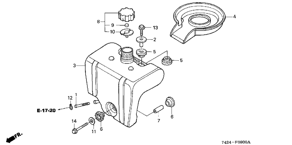 Fuel Tank Diagram and Parts List for HP400 (Type  BA)(NAA-2000001 - 2299999) Honda Lawn Tractor Accessories