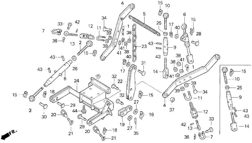 Cutter Deck Lift Arm Diagram and Parts List for MM60 (Type  A)(MM2-1000001 - 9999999) Honda Lawn Tractor Accessories