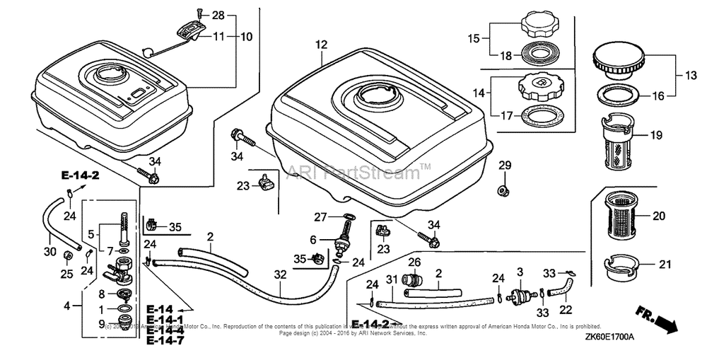 Fuel Tank (1) Diagram and Parts List for GX390K1 (typeQXC/A)(GCAA-3400001) Honda Engine