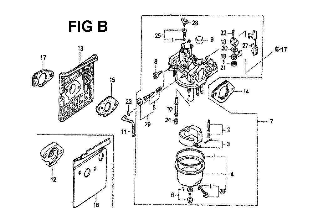 Fig-6 Diagram and Parts List for GXV340 Type DX2 Honda Engine