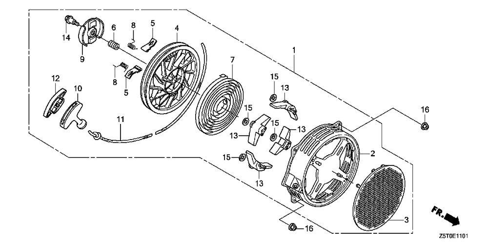 Recoil Starter (2) Diagram and Parts List for GX390UT2 (Type  QZA2/A)(GCBCT-3000001 - 9999999) Honda Engine