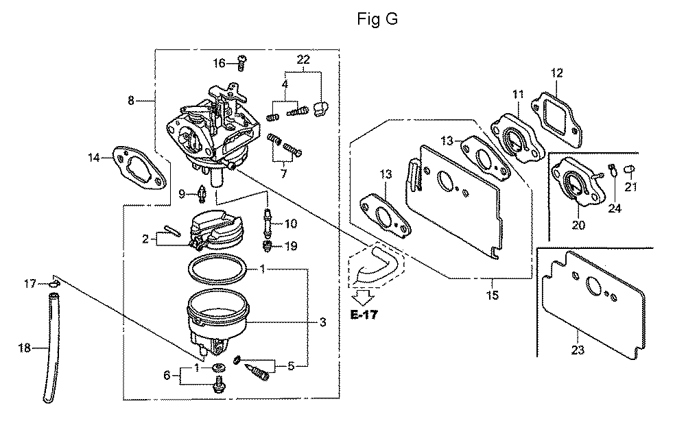 Fig-7 Diagram and Parts List for GC160A Type DHAF Honda Engine