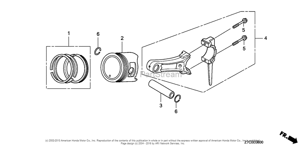 Piston + Connecting Rod Diagram and Parts List for GX270UH (typeQXC9)(GCAGH-0000001) Honda Engine