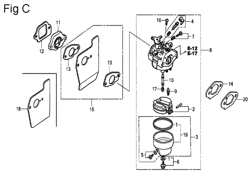 Fig-3 Diagram and Parts List for GSV190A Type S3A Honda Engine