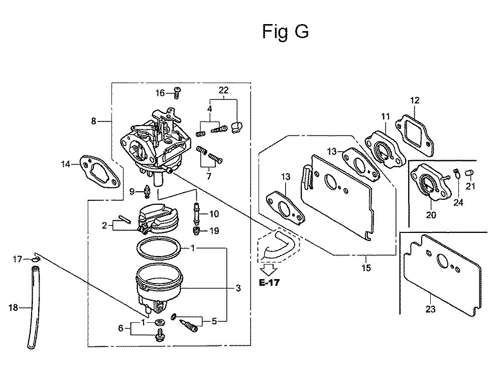 Fig-7 Diagram and Parts List for GC160 Type PXA Honda Engine