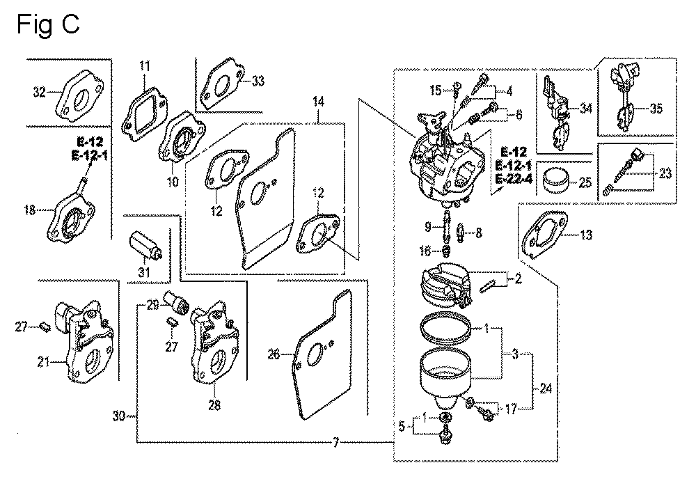 Fig-3 Diagram and Parts List for GCV160A Type N7A1 Honda Engine