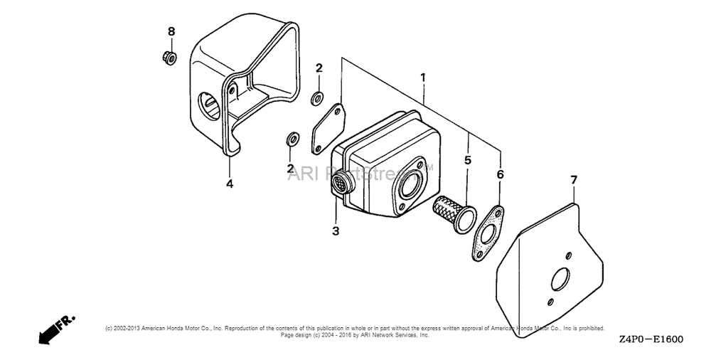 Muffler Diagram and Parts List for GXV160UH2 (typeN1)(GJABH-1000001) Honda Engine