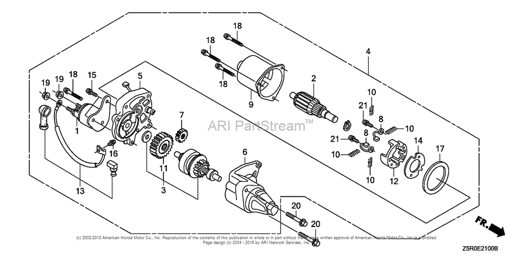 Starter Motor Diagram and Parts List for GX390U2 (typeSXE4)(GCBHK-1000001) Honda Engine