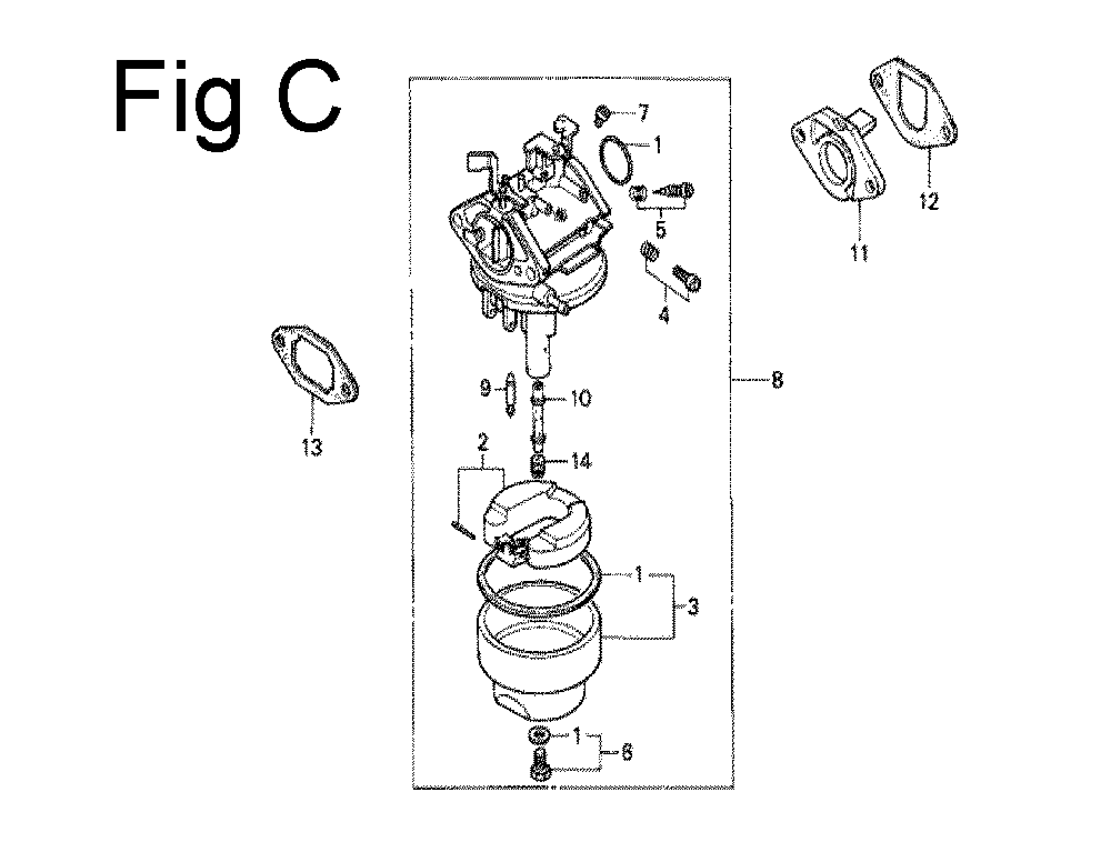 Fig-3 Diagram and Parts List for G100 Type Q Honda Engine
