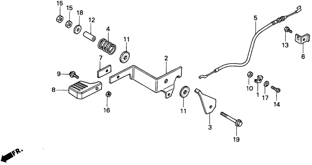 Throttle Lever Diagram and Parts List for H1011R (Type  SA)(MZAW-6000001 - 6100000) Honda Lawn Mower