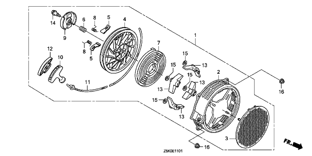Recoil Starter (2) Diagram and Parts List for GX270UT2 (Type  QZXR/A)(GCBGT-2000001 - 2258490) Honda Engine