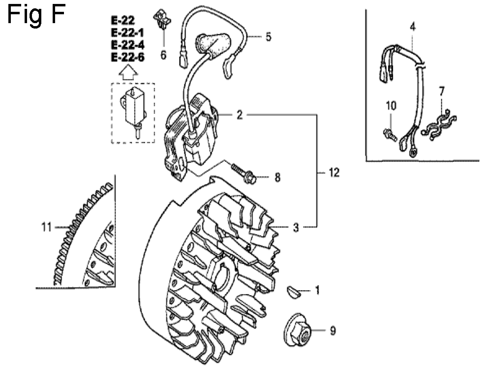 Fig-6 Diagram and Parts List for GC190A Type SHE6 Honda Engine