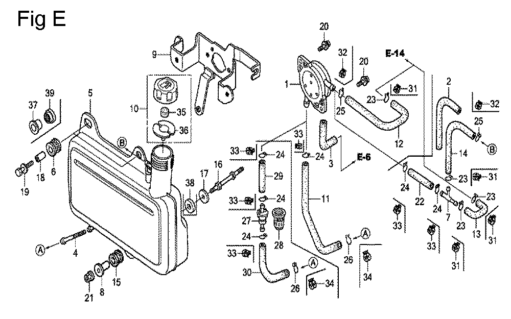 Fig-5 Diagram and Parts List for GC135 Type SHE6 Honda Engine