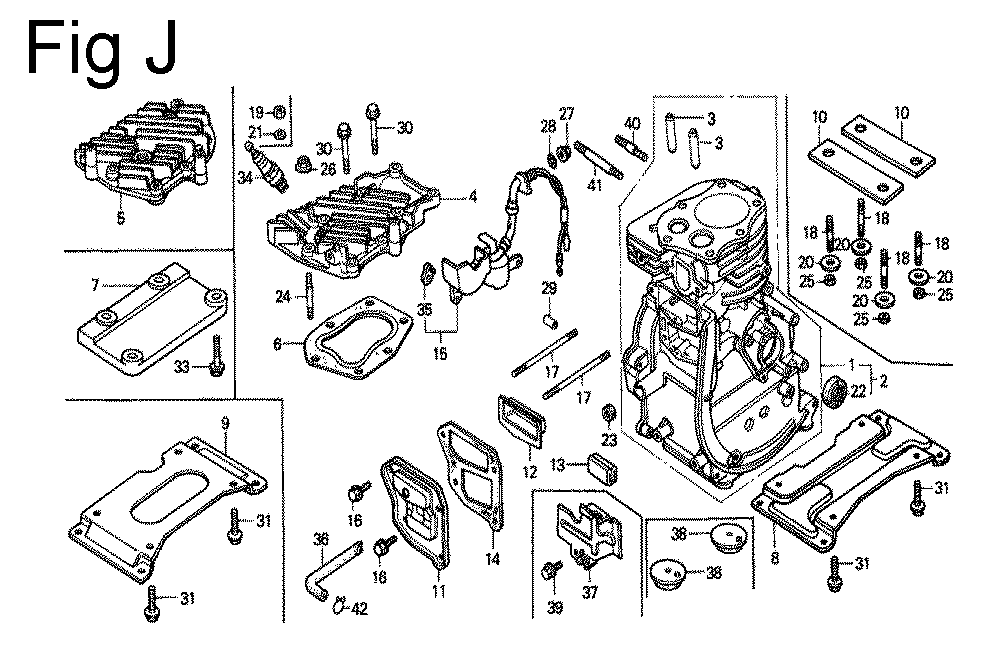 Fig-10 Diagram and Parts List for G100 Type S2X Honda Engine
