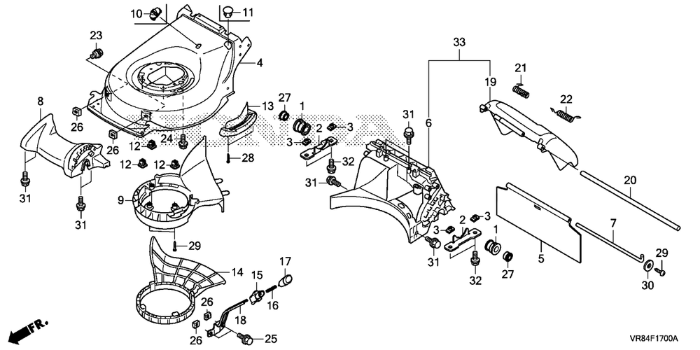 Cutter Housing Diagram and Parts List for HRN216 (Type  VYAA)(MANA-1000001 - 9999999) Honda Lawn Mower
