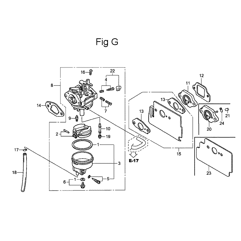 Fig-7 Diagram and Parts List for GC135 Type QHA Honda Engine