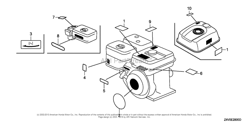 Label Diagram and Parts List for GX200UT2 (typePXU)(GCBTT-1000001) Honda Engine