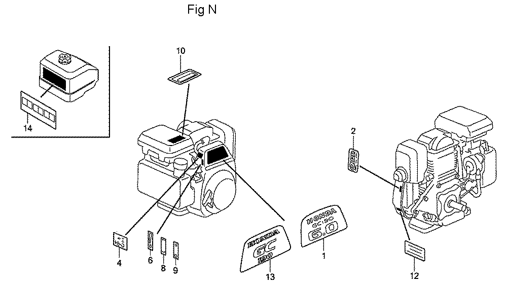 Fig-14 Diagram and Parts List for GC190A Type QHAD Honda Engine