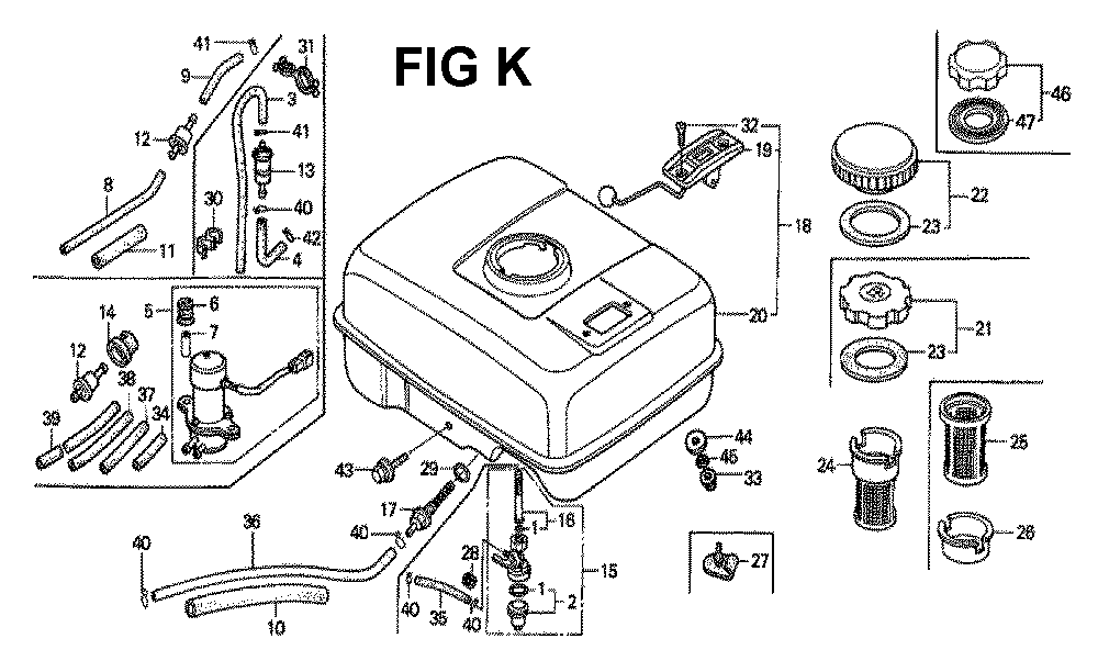 Fig-23 Diagram and Parts List for GX160K1 Type H1 Honda Engine
