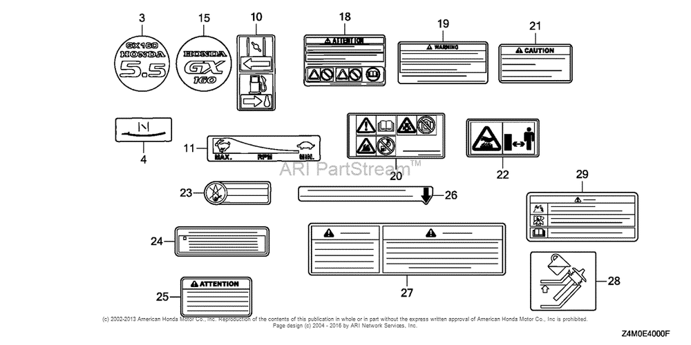 Other Parts (1) Diagram and Parts List for GX160RT1 (typeRHG4)(GCAFT-1000001) Honda Engine