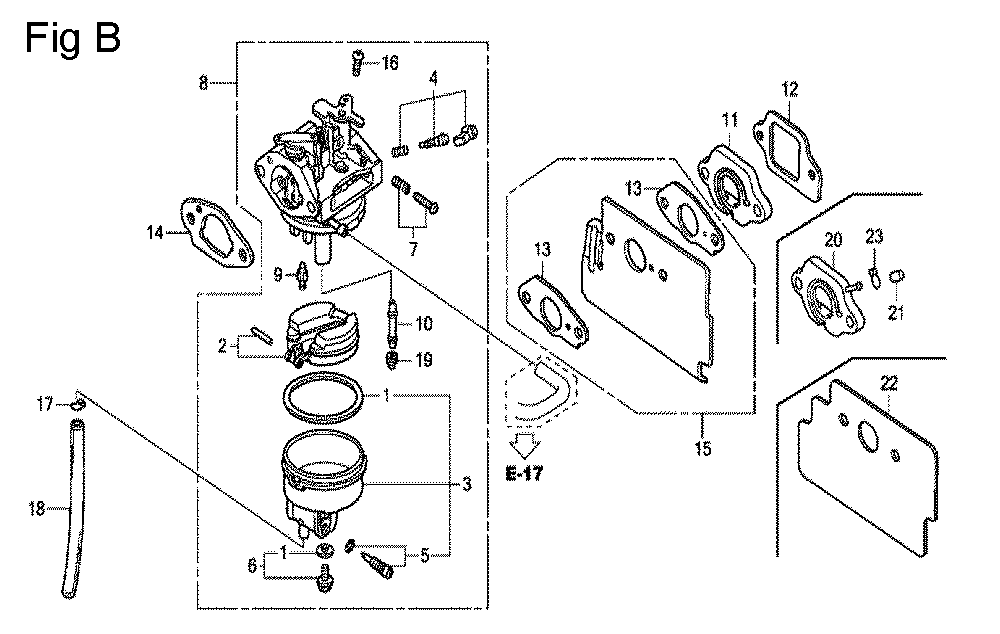 Fig-2 Diagram and Parts List for GC190A Type QHE Honda Engine