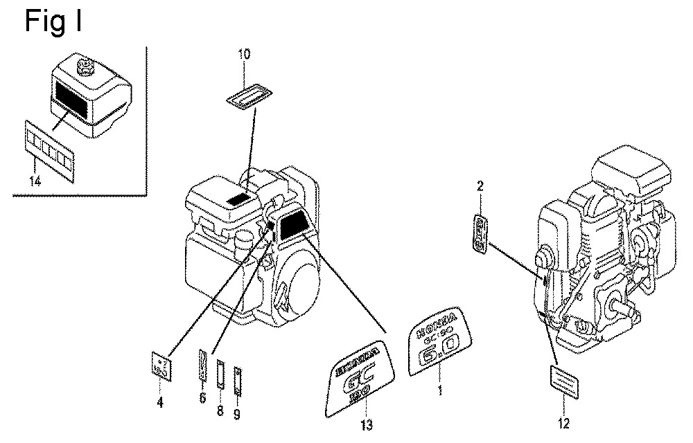 Fig-9 Diagram and Parts List for GC190A Type QHE5 Honda Engine