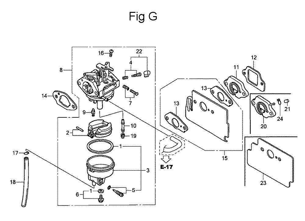 Fig-7 Diagram and Parts List for GC135 Type QHA2 Honda Engine