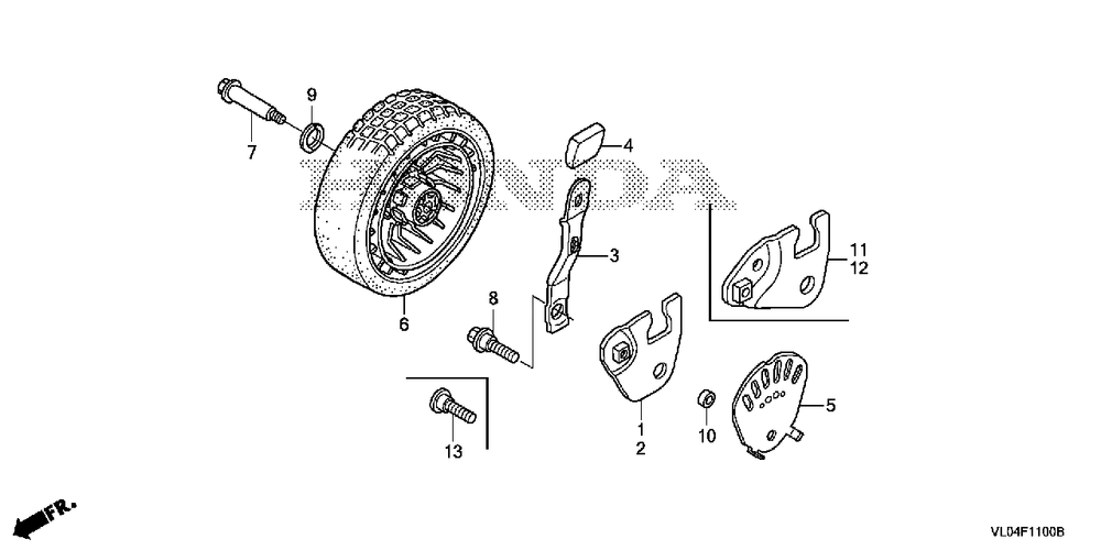 Front Wheel (1) Diagram and Parts List for HRR216K10 (Type  VLAA)(MZCG-1140001 - 1660000) Honda Lawn Mower