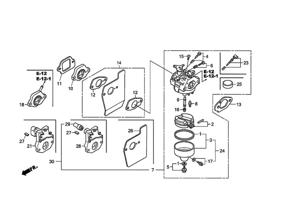 Carburetor Diagram and Parts List for GCV160-LAOS3B  Honda Engine